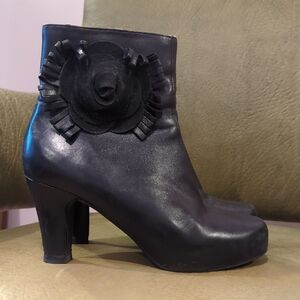 Miz Mooz Black Ankle Boots with Rosette Accent